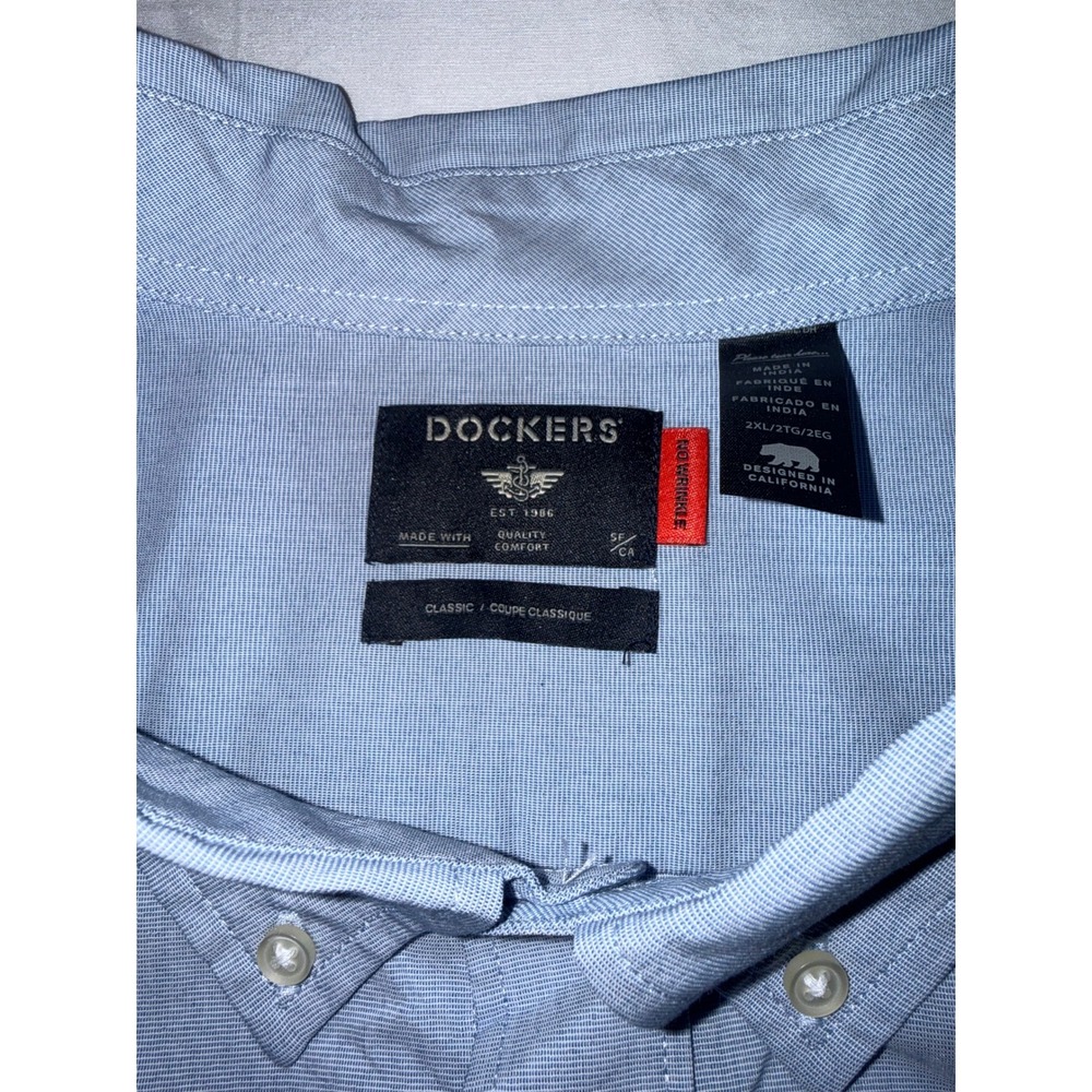 Dockers Mens 2XL Short Sleeve Button Down Shirt Blue No Wrinkle Classic Fit New - Picture 5 of 8